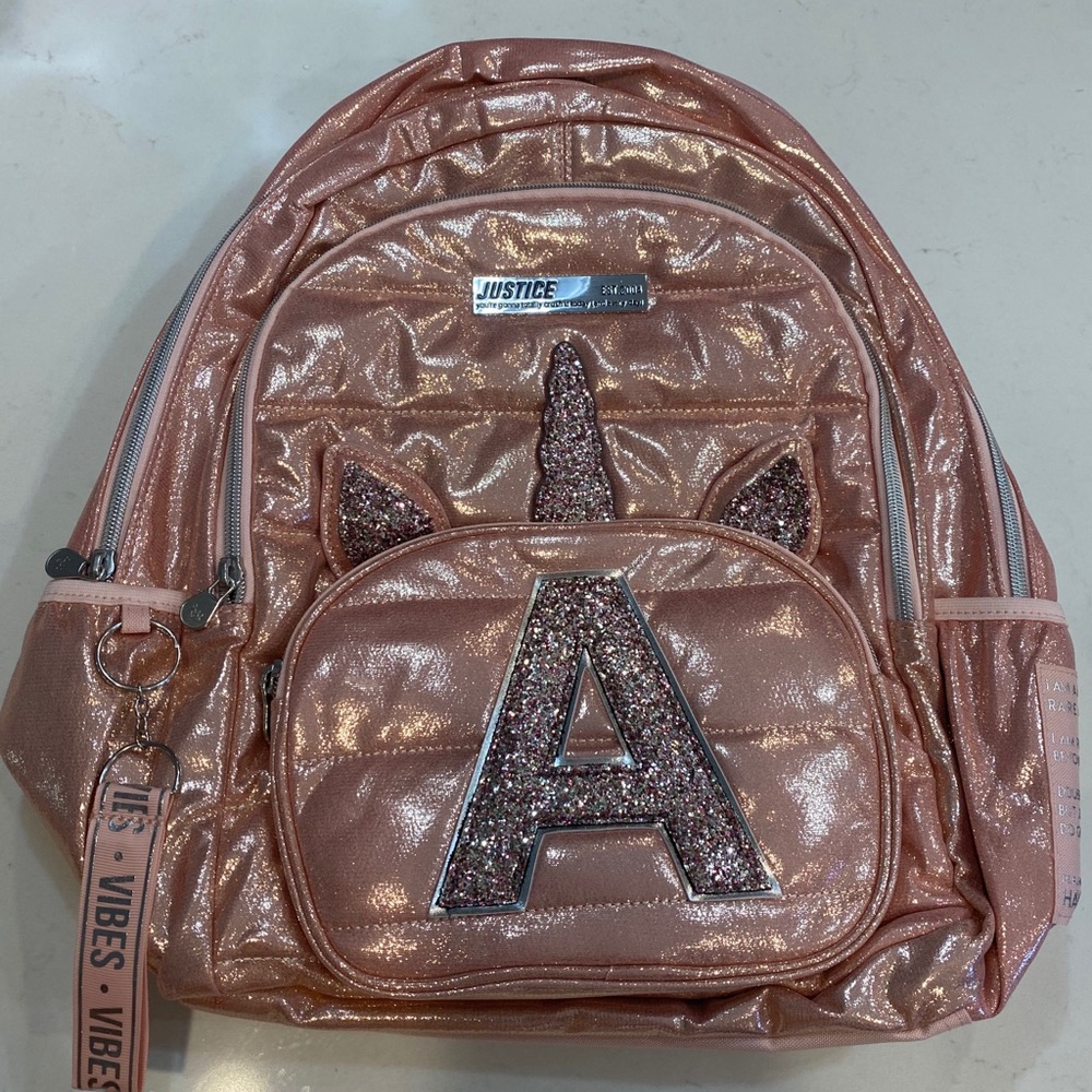 **SOLD*** Rose gold girls backpack Initial A